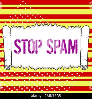 Écriture affichage du texte Arrêter le spam. Mot écrit à la fin les messages intrusifs ou inappropriés envoyés sur l'Internet Banque D'Images