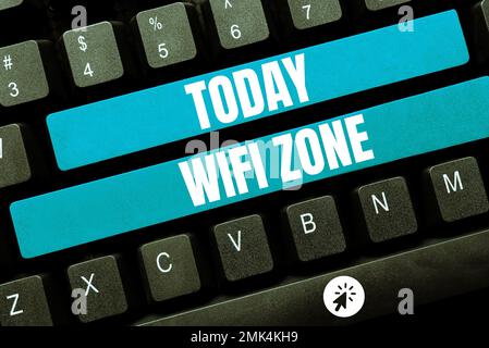 Légende de texte présentant la zone Wi-Fi. Le mot écrit sur fournissent l'Internet haut débit sans fil et les connexions réseau Banque D'Images