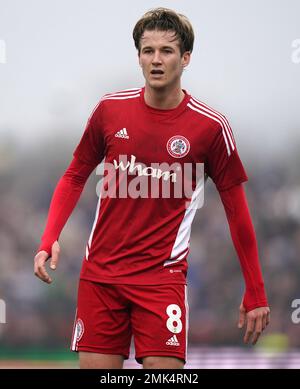 Tommy Leigh d'Accrrington Stanley lors du quatrième tour de la coupe Emirates FA au stade Wham, à Accrington. Date de la photo: Samedi 28 janvier 2023. Banque D'Images