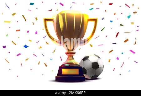Coupe d'or du gagnant sur le terrain de football. Illustration vectorielle Illustration de Vecteur