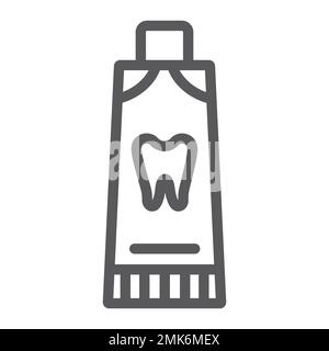 Icône de ligne de dentifrice, dentaire et tube, signe de soins dentaires, graphiques vectoriels, un motif linéaire sur fond blanc, eps 10. Illustration de Vecteur