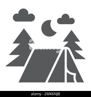 Icône de glyphe de camping, nature et randonnée, panneau de camp, graphiques vectoriels, un motif Uni sur fond blanc, eps 10. Illustration de Vecteur