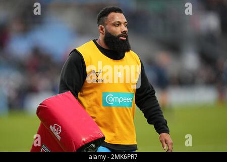 Exeter, Royaume-Uni. 28 janvier 2023. Jamal Ford-Robinson de Gloucester Rugby se réchauffe avant le match de rugby Gallagher Premiership entre Exeter Chiefs et Gloucester à Sandy Park, Exeter, Royaume-Uni, le 28 janvier 2023. Photo de Scott Boulton. Utilisation éditoriale uniquement, licence requise pour une utilisation commerciale. Aucune utilisation dans les Paris, les jeux ou les publications d'un seul club/ligue/joueur. Crédit : UK Sports pics Ltd/Alay Live News Banque D'Images