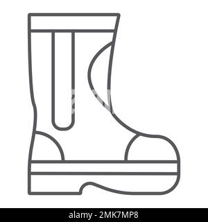 Bottes de caoutchouc feu icône de ligne mince, pompier et vêtements, panneau de bottes de pompier, graphiques vectoriels, un motif linéaire sur un fond blanc, eps 10. Illustration de Vecteur