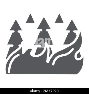 Icône de glyphe de forêt sur feu, brûlure et désastre, signe de brûlage d'arbres, graphiques vectoriels, un motif solide sur un fond blanc, eps 10. Illustration de Vecteur