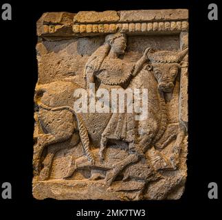 L'Europe et le Bull, Metope de Selinunte, 8459 cm, début du 6th siècle av. J.-C., Museo Archeologico Regionale Antonino Salinas, Collection des Etrusques Banque D'Images