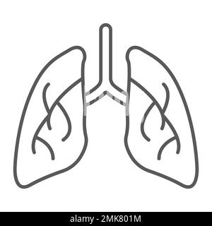 Poumons icône de ligne mince, biologie et corps, signe d'organe, graphiques vectoriels, un motif linéaire sur fond blanc, eps 10. Illustration de Vecteur
