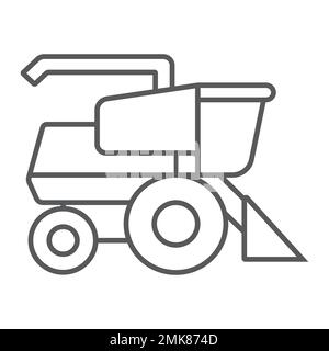Icône de ligne mince de moissonneuse-batteuse, agriculture et ferme, panneau de véhicule, graphiques vectoriels, un motif linéaire sur fond blanc, eps 10. Illustration de Vecteur
