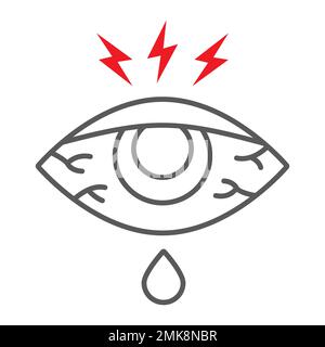 Contour des yeux icône fine, corps et blessure, signe de rougeur des yeux, graphiques vectoriels, un motif linéaire sur un fond blanc, eps 10. Illustration de Vecteur