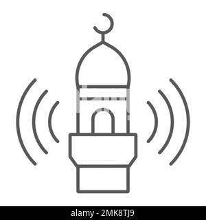 Adhan appeler icône de ligne mince, la religion et l'islam, le signe de la mosquée, les graphiques vectoriels, un modèle linéaire sur un fond blanc, eps 10. Illustration de Vecteur