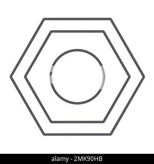 Icône de ligne mince d'écrou de voiture, auto et réparation, signe de boulon, graphiques vectoriels, un motif linéaire sur un fond blanc, eps 10. Illustration de Vecteur