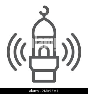 Adhan icône de ligne d'appel, religion et islam, signe de mosquée, graphiques vectoriels, un modèle linéaire sur fond blanc, eps 10. Illustration de Vecteur
