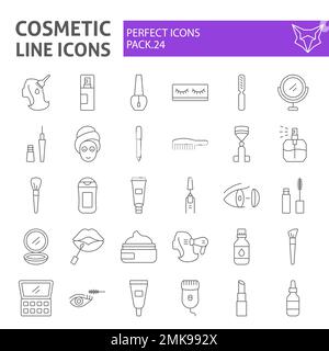 Ensemble d'icônes à lignes fines cosmétiques, collection de symboles de maquillage, croquis vectoriels, illustrations de logos, paquet de pictogrammes linéaires de signes de beauté isolé sur fond blanc, eps 10. Illustration de Vecteur