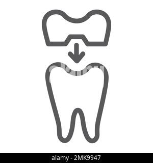 Icône de la couronne dentaire, dents et dentisterie, signe de dent, graphiques vectoriels, un motif linéaire sur fond blanc, eps 10. Illustration de Vecteur