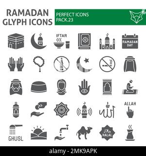 Jeu d'icônes de glyphe de Ramadan, collection de symboles islamiques, croquis vectoriels, illustrations de logo, paquet de pictogrammes solides de signes musulmans isolés sur fond blanc, eps 10. Illustration de Vecteur