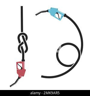 Buse de pompe à essence avec nœud et boucle sur tuyau flexible, pistolet de pompe à gaz, Vector Illustration de Vecteur