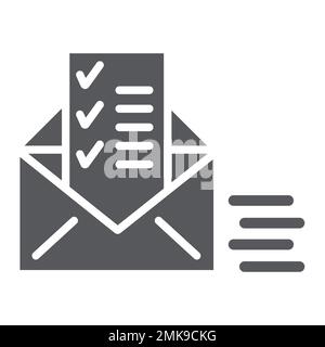 Icône de glyphe de document envoyé, e-mail et e-mail, enveloppe avec signe de liste, graphiques vectoriels, un motif Uni sur un fond blanc, eps 10. Illustration de Vecteur