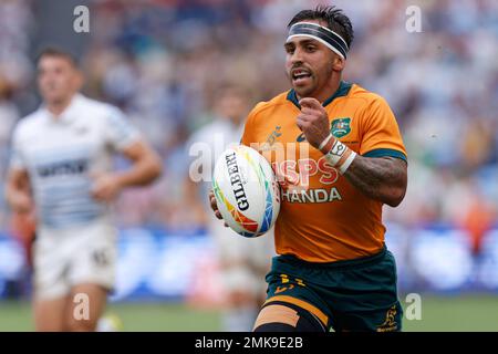 Sydney, Australie. 28th janvier 2023. Maurice Longbottom de l'Australie court avec le ballon lors du match de Sydney Sevens 2023 entre l'Australie et l'Argentine au stade Allianz sur 28 janvier 2023 à Sydney, Australie crédit : IOIO IMAGES/Alay Live News Banque D'Images