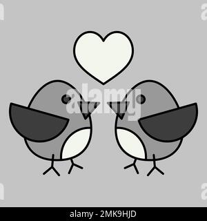 Icône de glyphe d'amour d'oiseaux. Symbole couple amoureux. Saint Valentin. Illustration vectorielle, éléments romantiques. Autocollant, patch, badge, carte pour mariage, mariage Illustration de Vecteur