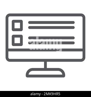 Les enquêtes en ligne icône de ligne, ordinateur et test, pc signe écran, graphiques vectoriels, un motif linéaire sur un fond blanc, eps 10. Illustration de Vecteur