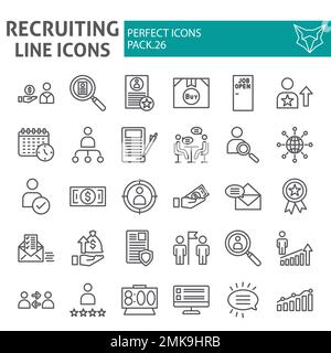 Jeu d'icônes de ligne de recrutement, collection de symboles d'emploi, croquis vectoriels, illustrations de logo, paquet de pictogrammes linéaires de signalisation d'emploi isolé sur fond blanc, eps 10. Illustration de Vecteur