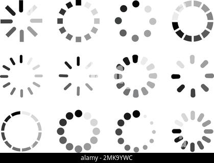 Grand jeu d'icônes de chargement. Chargement de données vidéo. Icône de progression de la barre de chargement de groupe. Progression du téléchargement. Etat du chargement de la collection. Illustration vectorielle. Illustration de Vecteur