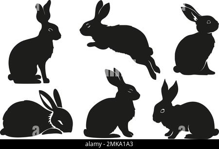 Ensemble de lapin de vacances de Pâques, collection de silhouette de la faune saluant lapin vecteur élément Illustration de Vecteur