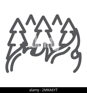 Forêt sur l'icône de la ligne de feu, brûlure et désastre, le signe des arbres en feu, graphiques vectoriels, un motif linéaire sur un fond blanc, eps 10. Illustration de Vecteur