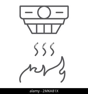 Icône de ligne mince de détecteur d'incendie, alarme et équipement, signe de détecteur de fumée, graphiques vectoriels, un motif linéaire sur fond blanc, eps 10. Illustration de Vecteur