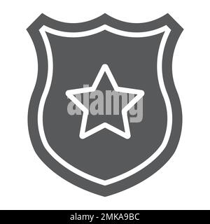Icône de glyphe d'insigne de police, officier et droit, bouclier avec signe d'étoile, graphiques vectoriels, un motif Uni sur un fond blanc, eps 10. Illustration de Vecteur