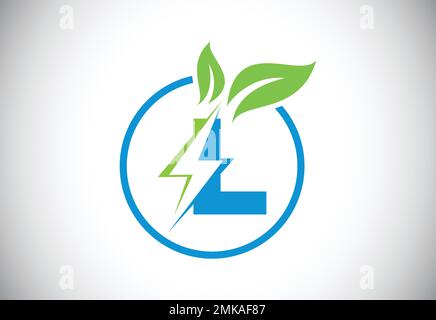 Lettre L initiale cercle de feuilles de l'éclair ou icône d'économie d'énergie. Concept d'icône de feuille et d'éclair pour le logo de puissance électrique de la nature Illustration de Vecteur
