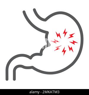 Icône de ligne de douleur d'estomac, corps et malade, signe de douleur abdominale, graphiques vectoriels, un modèle linéaire sur un fond blanc, eps 10. Illustration de Vecteur
