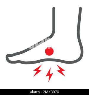 Icône de ligne de douleur de pied, corps et douloureux, signe de douleur de pieds, graphiques vectoriels, un motif linéaire sur un fond blanc, eps 10. Illustration de Vecteur
