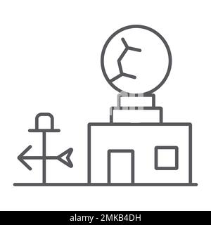 Icône de ligne mince de station météorologique, anémomètre et prévisions, signe de station météorologique, graphiques vectoriels, un motif linéaire sur fond blanc, eps 10. Illustration de Vecteur