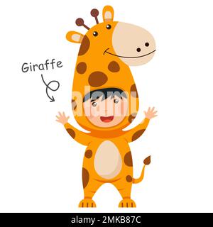 L'enfant heureux porte des costumes d'animaux de Giraffe . Vecteur . Illustration de Vecteur