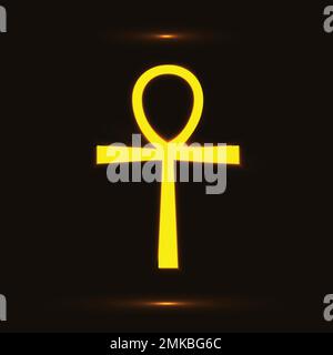 Symbole de croix ankh dorée sur fond noir. Illustration du vecteur d'icône ankh, croix égyptienne de pharaons Illustration de Vecteur
