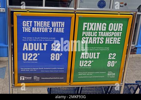 Sheffield et South Yorkshire, tarifs réduits régionaux pour les bus, rendez-vous avec les tarifs Mayors - la réparation de nos transports en commun commence ici Banque D'Images