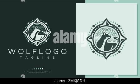 Modèle de conception du logo rétro Wolf. Modèle vectoriel du logo Adventure Wolf. Illustration de Vecteur