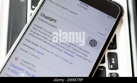 ChatGPT Ouvrir ai chatbot site Web sur un smartphone. 23 janvier 2023, Swat, Pakistan Banque D'Images