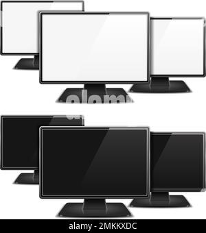 Trois moniteurs d'ordinateur avec écrans blancs et noirs, illustration Vector eps10 Illustration de Vecteur