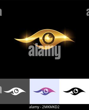 Ensemble d'illustrations vectorielles de symbole Golden Eye Vector Sign sur fond noir avec effet brillant doré Illustration de Vecteur