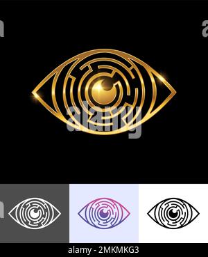 Ensemble d'illustrations vectorielles de symbole Golden Eye Vector Sign sur fond noir avec effet brillant doré Illustration de Vecteur