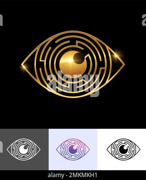 Ensemble d'illustrations vectorielles de symbole Golden Eye Vector Sign sur fond noir avec effet brillant doré Illustration de Vecteur