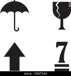 Icône plate fragile avec fissure et cadre noir isolé sur fond blanc. Symbole d'emballage fragile. Illustration du vecteur d'étiquette Illustration de Vecteur