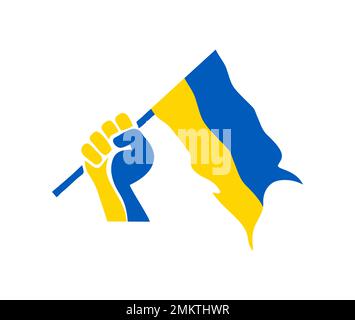 Illustration vectorielle du drapeau de la main et de la main pour Stand with Ukraine Sign Illustration de Vecteur