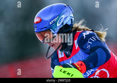 Spindleruv Mlyn, République tchèque. 29th janvier 2023. Mikaela Shiffrin des Etats-Unis participe à la compétition de slalom féminin de la coupe du monde de ski alpin à Spindleruv Mlyn, République tchèque, 29 janvier 2023. Crédit : David Tanecek/CTK photo/Alay Live News Banque D'Images