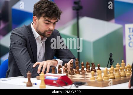 WIJK AAN ZEE - Jorden van Foreest lors de la dernière partie du tournoi d'échecs Tata Steel Masters. ANP JEROEN JUMELET pays-bas sortie - belgique sortie Banque D'Images