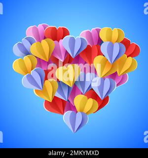 Coeur de Saint-Valentin fait de nombreux coeurs en papier coloré. Le concept de l'amour et de la Saint Valentin. Illustration vectorielle Illustration de Vecteur