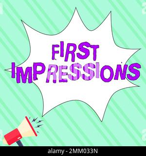 Texte d'écriture première impression. Approche d'affaires ce qu'une personne pense de vous quand elle vous rencontre pour la première fois Banque D'Images