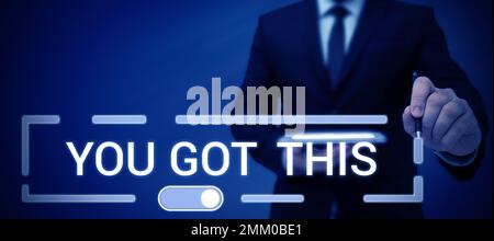 La légende du texte vous a présenté cela. Concept d'affaires pour encourager quelqu'un à réussir à faire face à quelque chose Banque D'Images